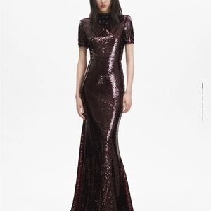 Self-Portrait Burgundy Sequin Maxi Dress